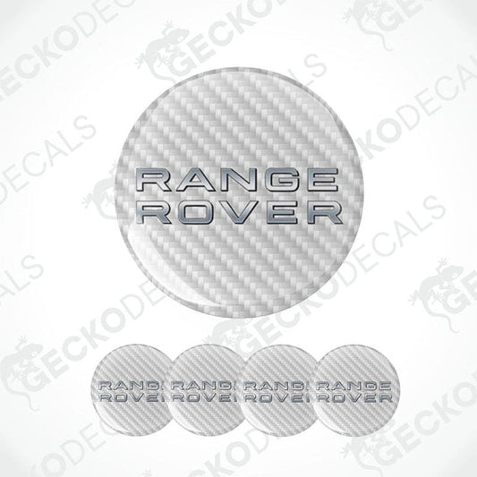 Carbon fiber patterned 'Range Rover' logo decal on a white background