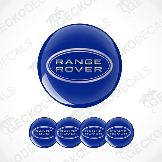 Set of blue Range Rover logo stickers on a white background