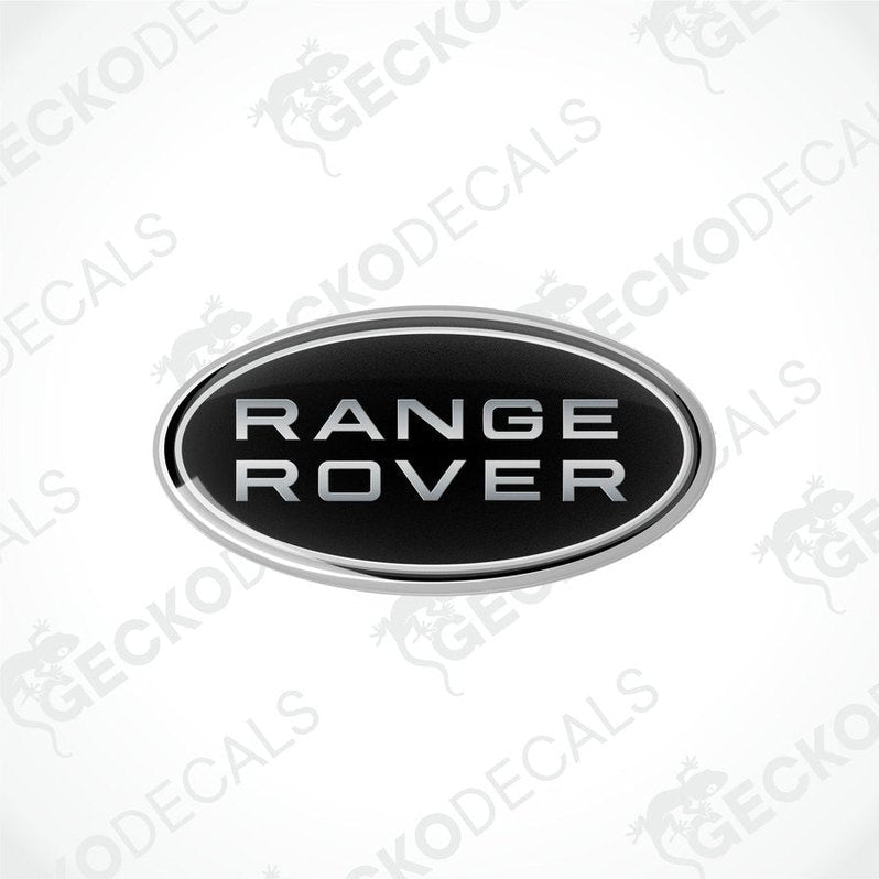 Oval-shaped black car decals with the text 'RANGE ROVER' on them.
