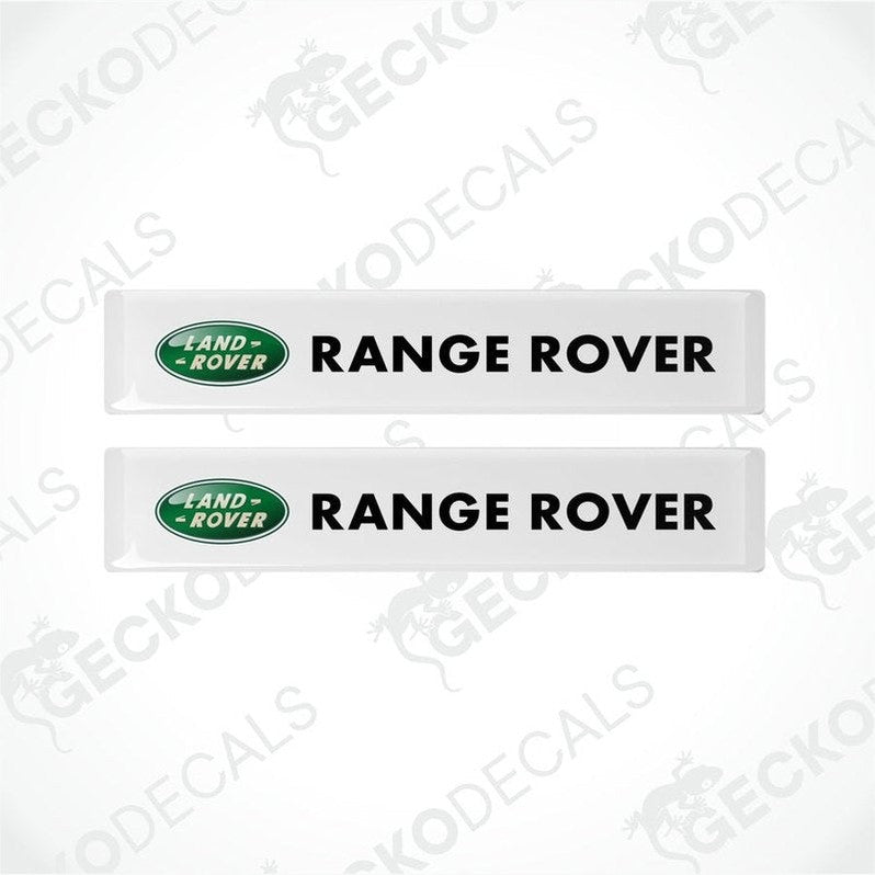 Two white vinyl stickers with the Range Rover brand logo in green.