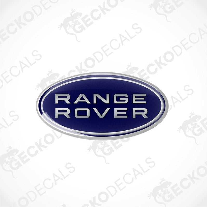  Oval-shaped blue car decals with the text 'RANGE ROVER' on them.