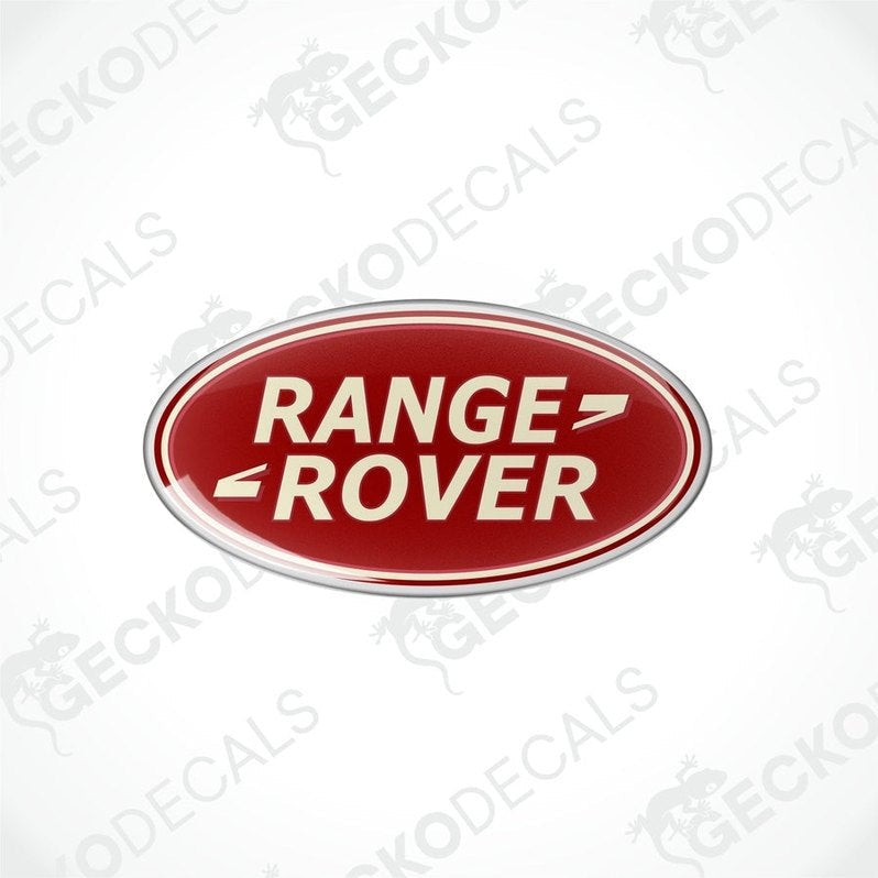 Red and silver oval-shaped vinyl decals with 'RANGE ROVER' text in white.
