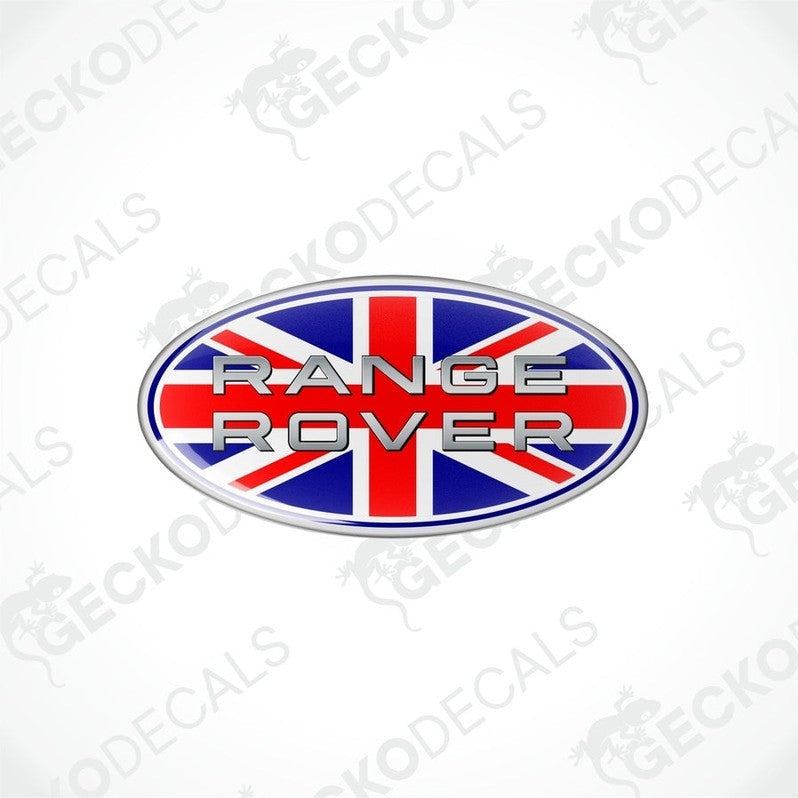  Vinyl decals with a polyurethane coating featuring the text 'RANGE ROVER' and the Union Jack flag design.