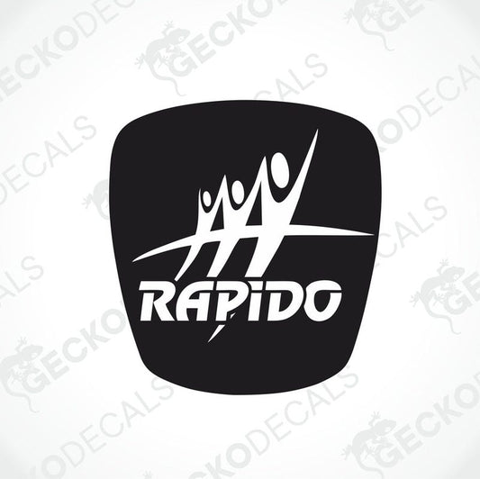 A black die cut decal with the word RAPIDO in white.