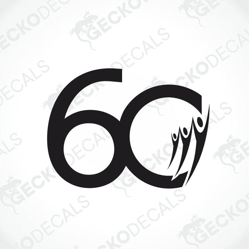 A black die cut decal with the number 60 and a graphical design on the right side of the number.