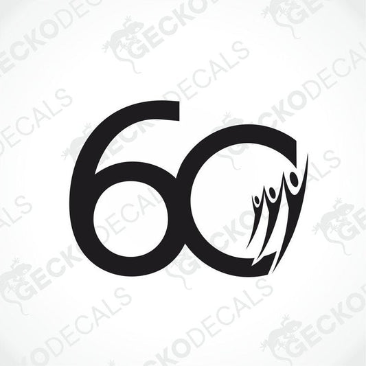 A black die cut decal with the number 60 and a graphical design on the right side of the number.