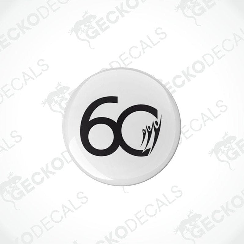 Close-up of RAPIDO 60th Anniversary Domed Epoxy Vinyl Decal