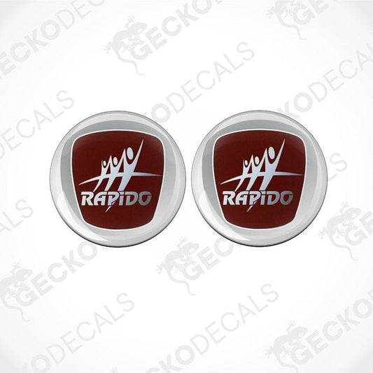 Set of two maroon RAPIDO vinyl decals with glossy domed coating