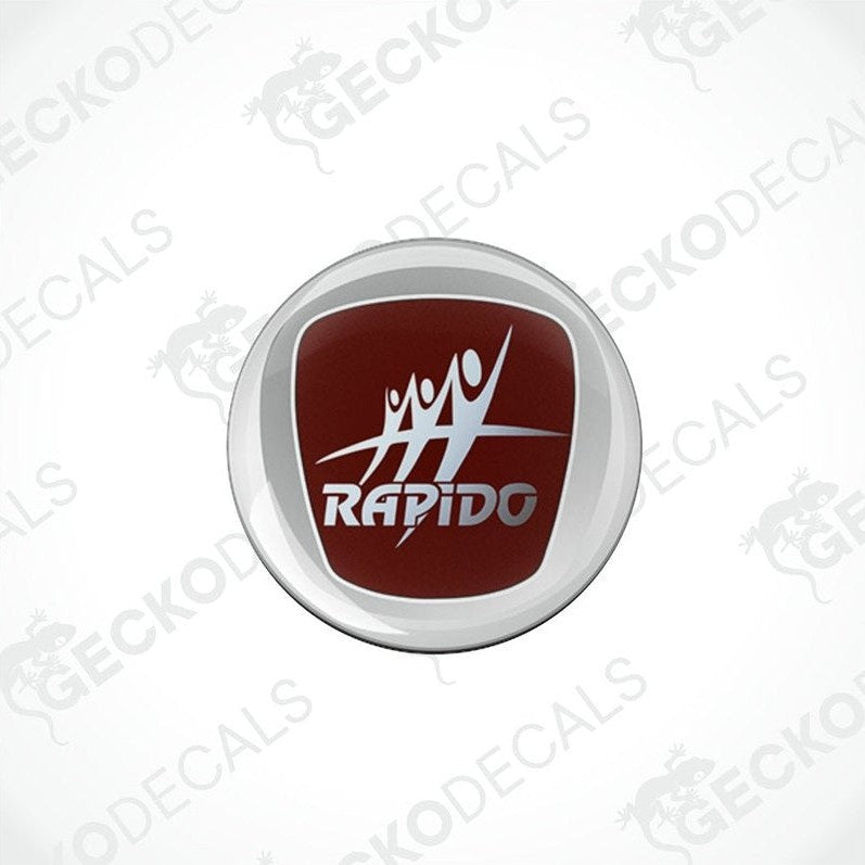 Maroon RAPIDO epoxy resin car decal with domed polyurethane finish