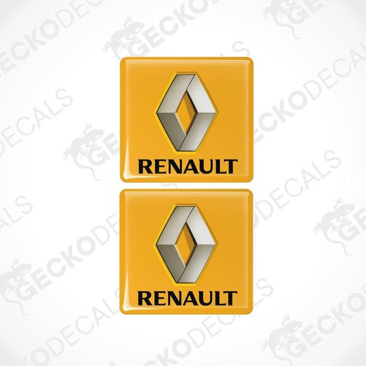 Two yellow square decals with the RENAULT logo in the center, presented on a white background.