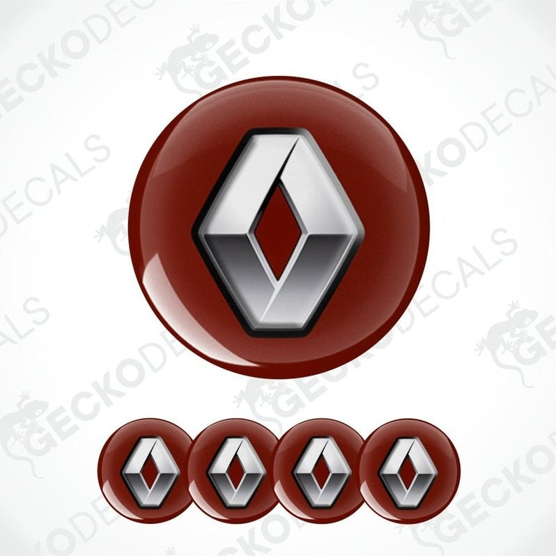 three-dimensional metallic dark Renault logo on a dark wine red round background