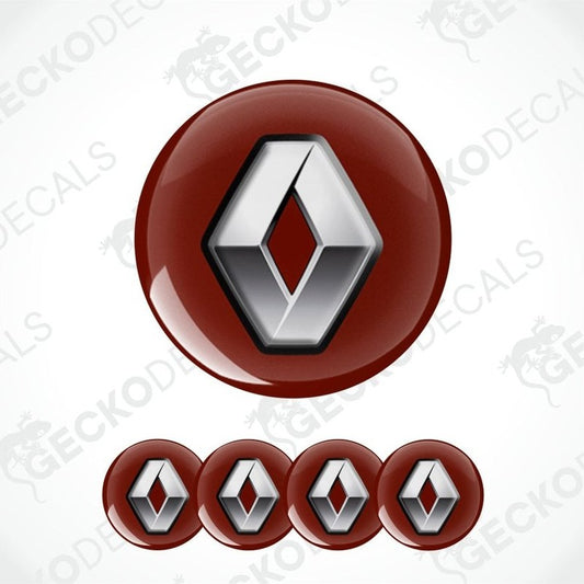 three-dimensional metallic dark Renault logo on a dark wine red round background