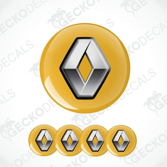 Renault logo with yellow background and four smaller logos below on a white background.