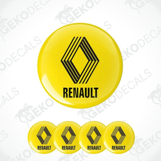 A set of four yellow vinyl decals with the RENAULT logo in black.
