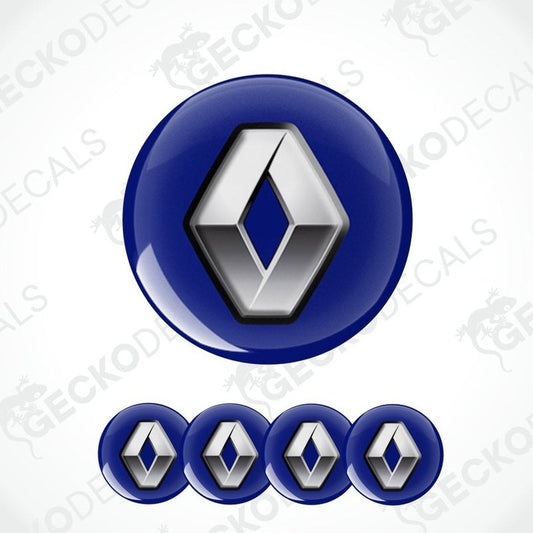 Renault logo with tark blue background and four smaller logos below on a white background with 'Gecko Decals' watermark.