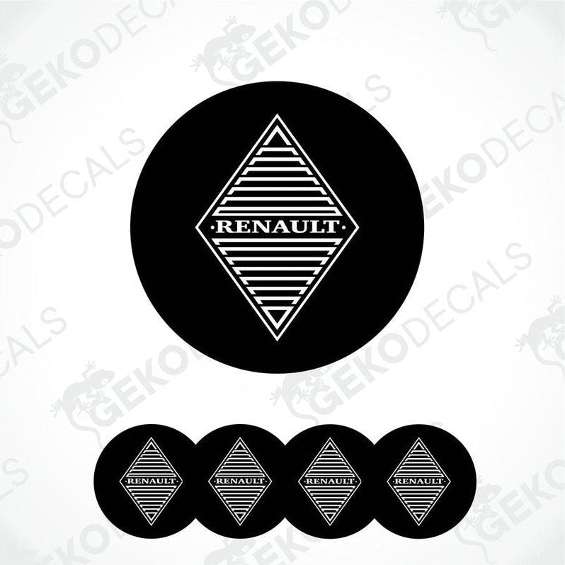 A set of four black vinyl stickers with the RENAULT brand logo on them.
