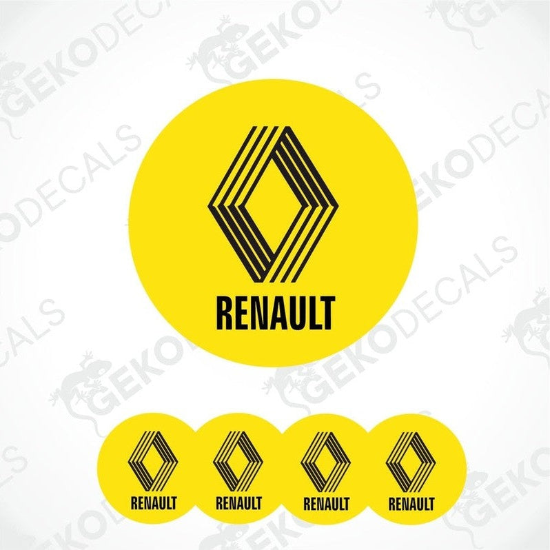 A set of four yellow vinyl decals with the RENAULT logo in black.