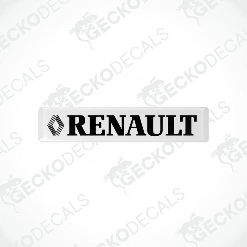  Withe vinyl stickers with the word 'RENAULT' and a diamond logo design.