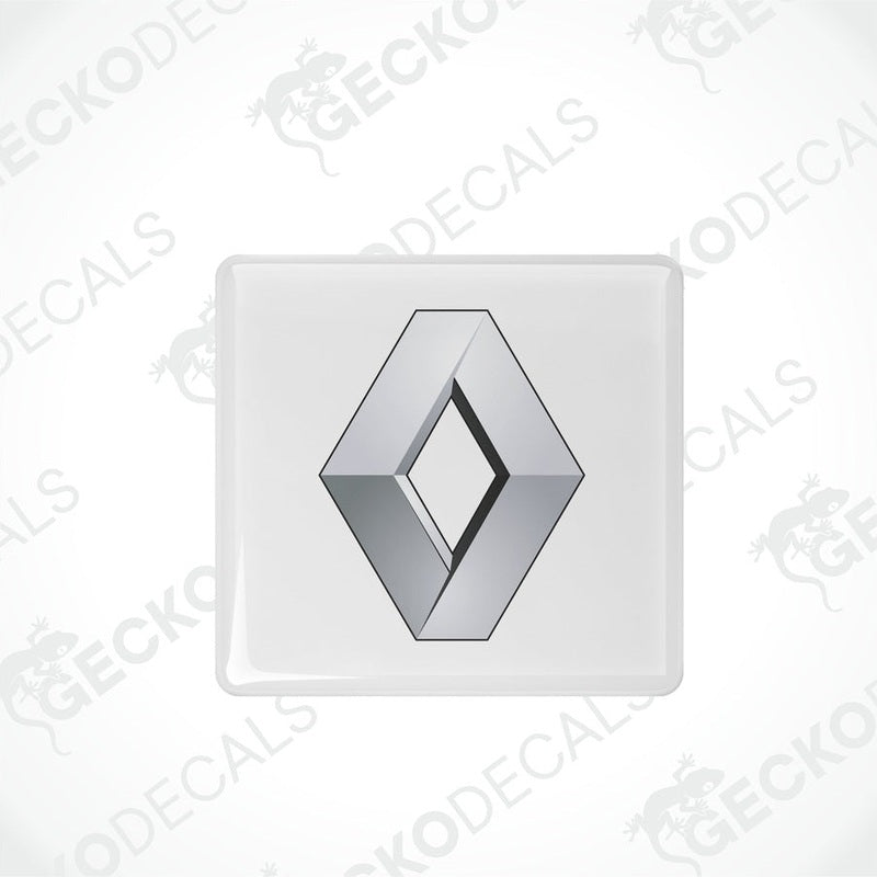 Withe and silver square-shaped decals with the RENAULT logo.