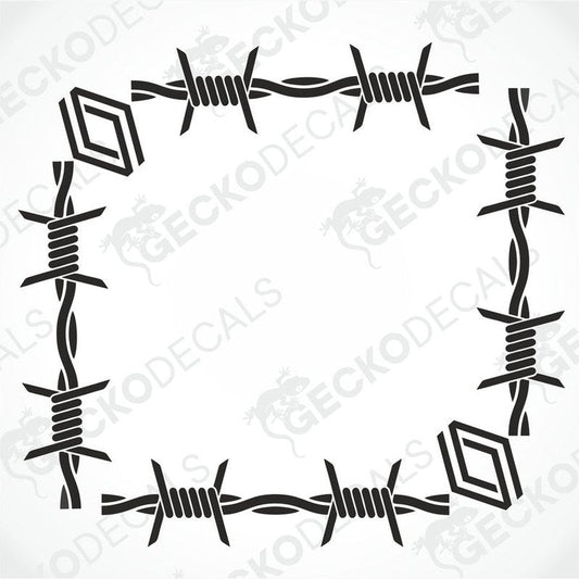 A black and white barbed wire design decal for Renault trucks, intended for side window application.