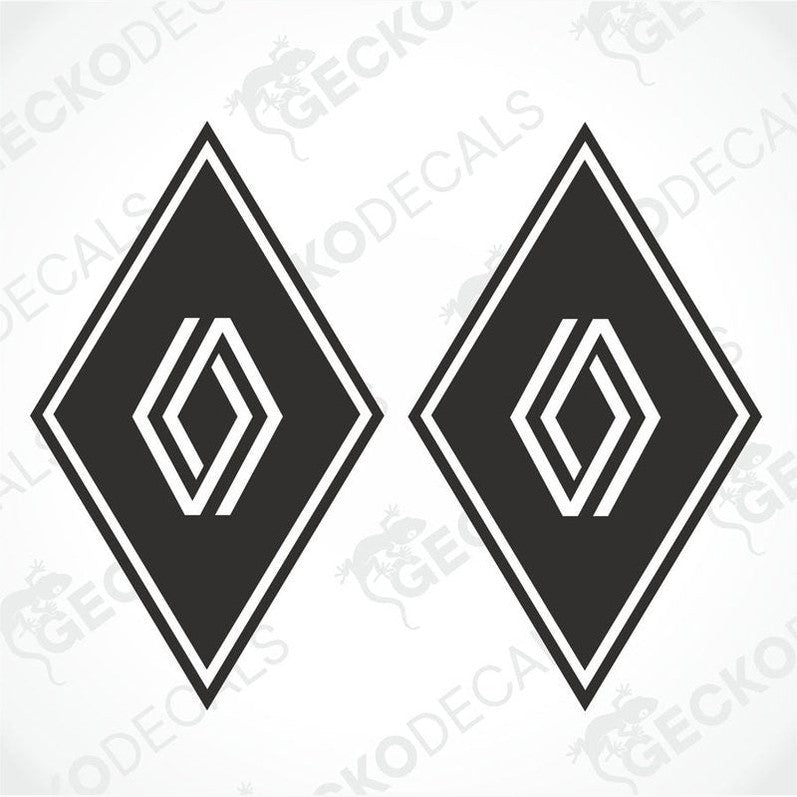 Two black and white diamond-shaped decals with the Renault logo.