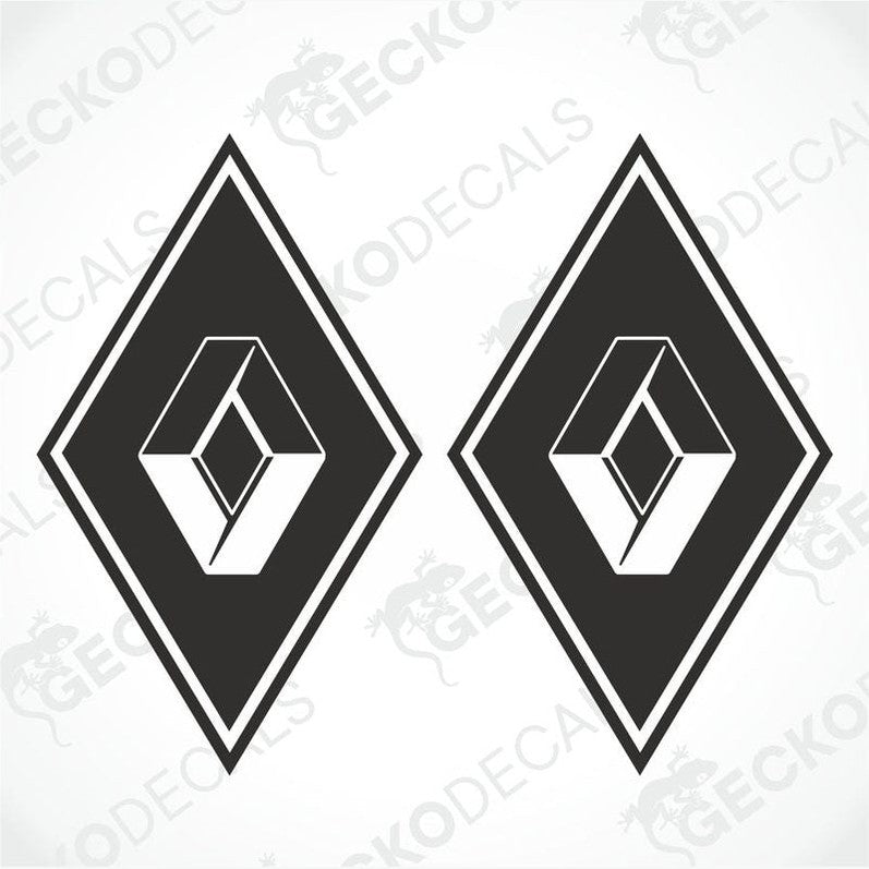 Two black and white diamond-shaped decals with the RENAULT logo.