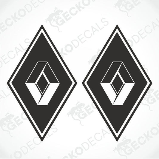 Two black and white diamond-shaped decals with the RENAULT logo.