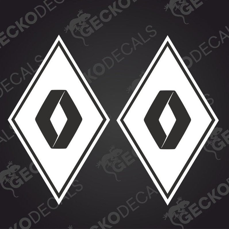 Two black and white diamond-shaped decals with the RENAULT logo.