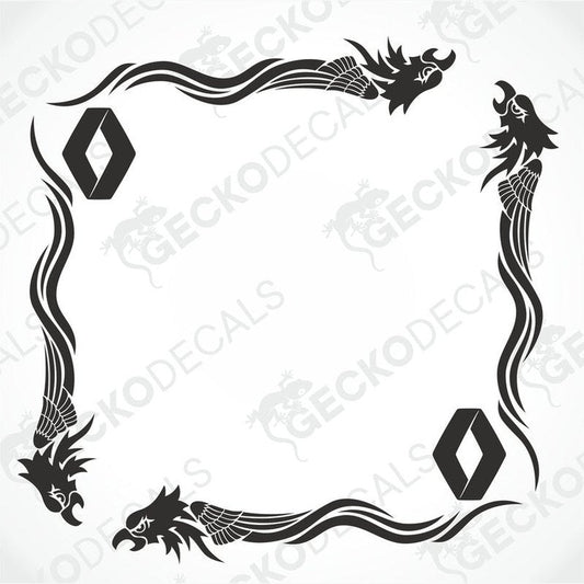 A set of two black tribal patterned side window decals featuring an eagle motif, intended for use on RENAULT vehicles.