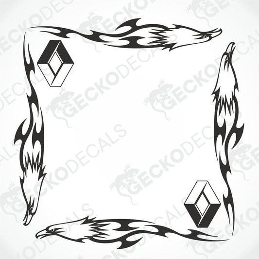 A set of black tribal patterned side window decals with eagle motifs for RENAULT vehicles.