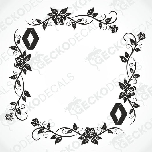 A die cut sticker with a floral design intended for use as a decal on vehicle windows.