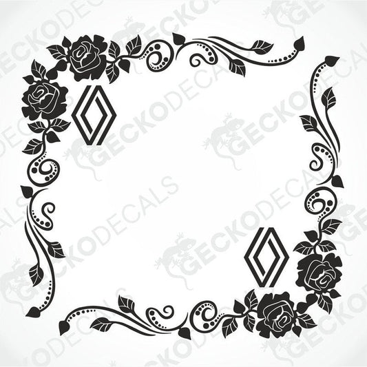 A die cut floral design decal for Renault vehicle side windows, displayed on a white background.