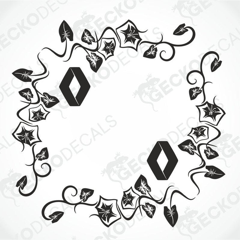 A die cut decal with a floral pattern designed for use on the side windows of RENAULT vehicles.