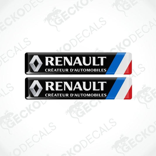A pair of Black vinyl stickers with the RENAULT RS SPORT logo printed in black.