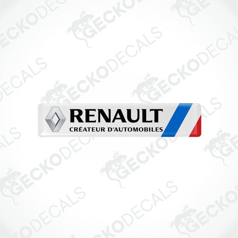Withe vinyl stickers with the RENAULT RS SPORT logo printed in black.