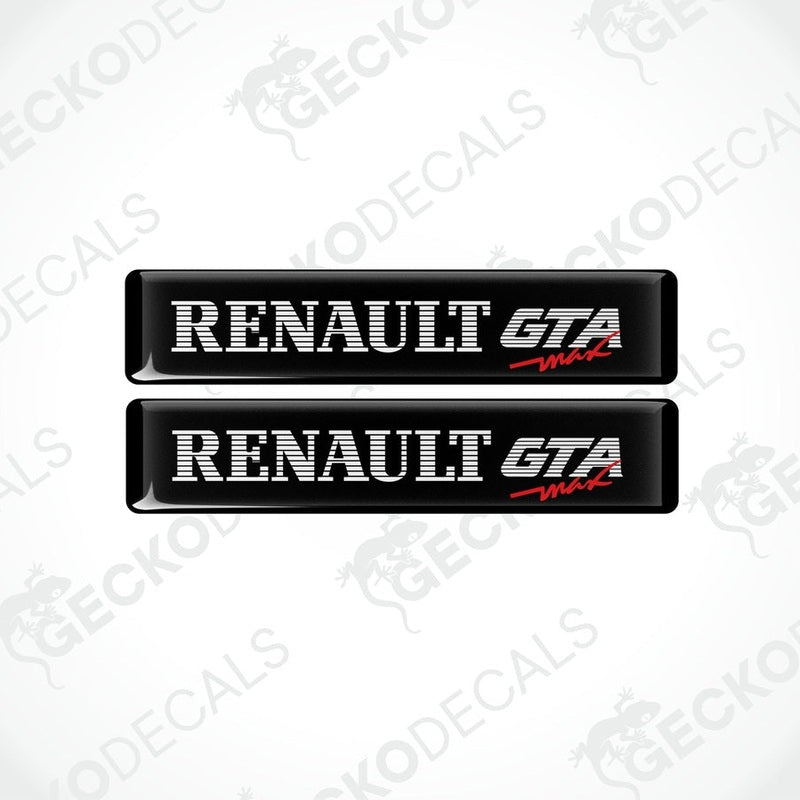 Two black vinyl stickers with the RENAULT GTA MAX logo in withe and red.