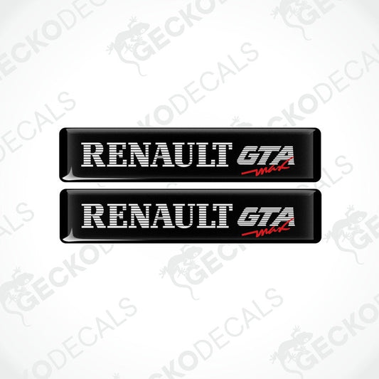 Two black vinyl stickers with the RENAULT GTA MAX logo in withe and red.