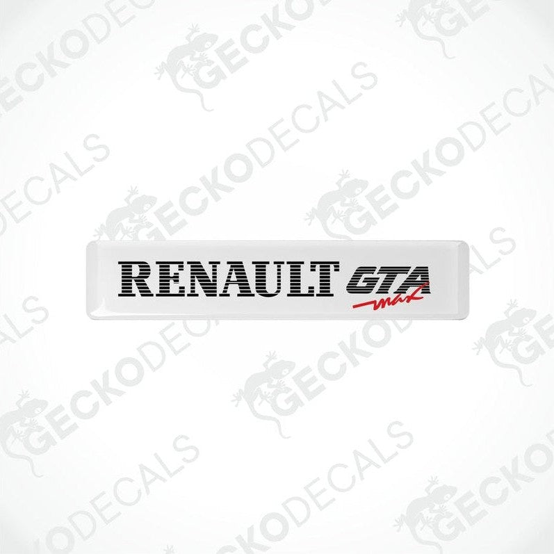  Withe vinyl stickers with the RENAULT GTA MAX logo in black and red.