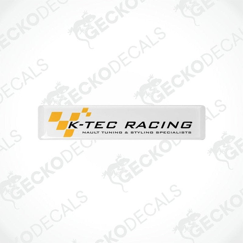  Withe, yellow, and black racing decals with the text 'K-TEC RACING' and checkered flag design.