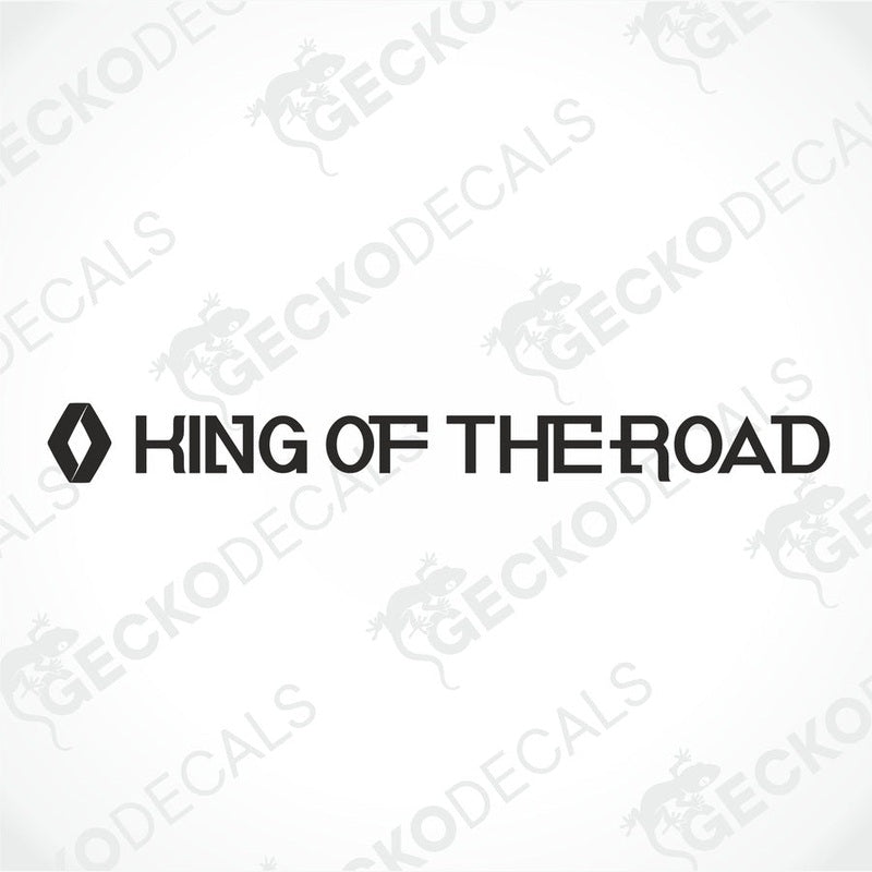 A die cut decal with the text 'HIND OF THE ROAD' displayed on the front of a Renault truck windshield.