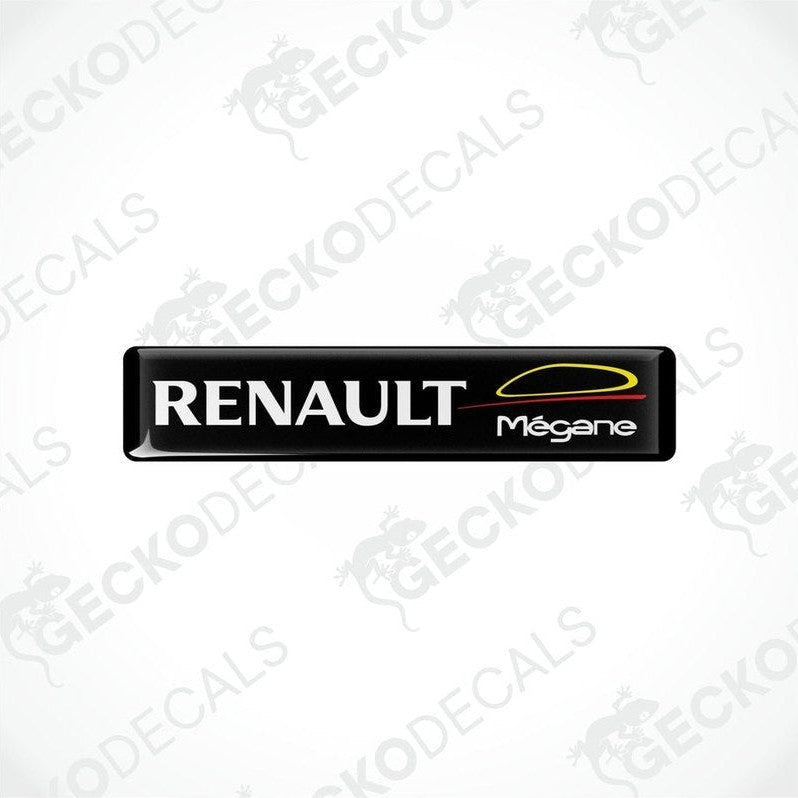 Black vinyl stickers with the RENAULT brand and MEGANE model name, featuring red and yellow accents.