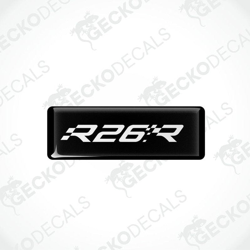  Black rectangular vinyl decals with 'R26.R' white text on them, intended for use as car stickers.