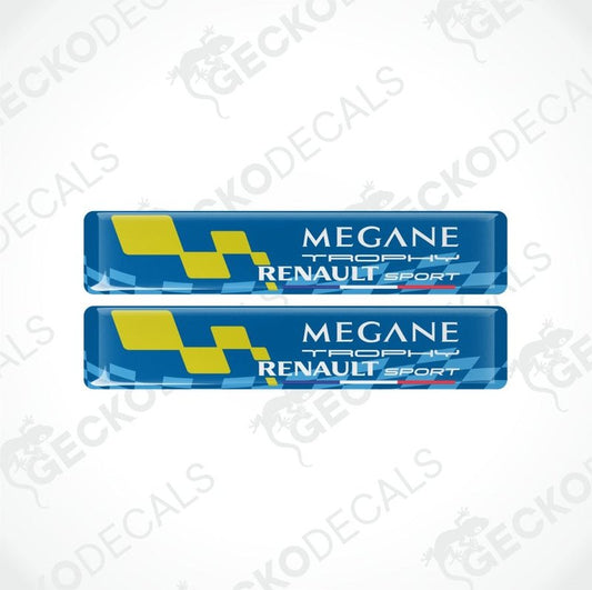 Two Megane Trophy Renault Sport decals on a white background with 'Gecko Decals' watermark.