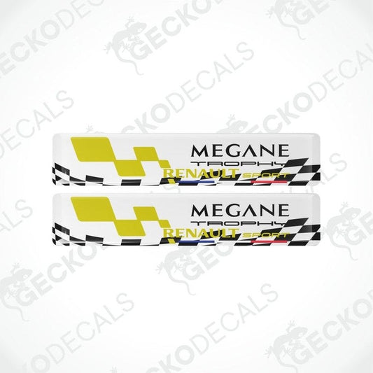Two Renault Megane Trophy decals with checkered pattern on a white background.