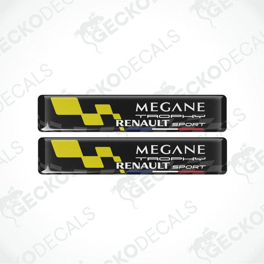 Two Megane Trophy Renault Sport decals on a white background with 'Gecko Decals' branding.