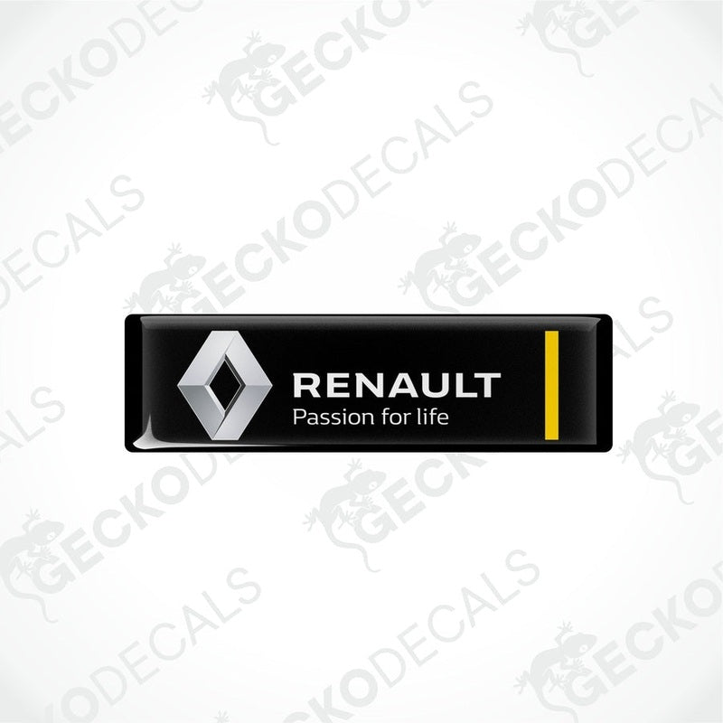  Black rectangular car decals with the Renault logo and the phrase 'Passion for life' written in white.