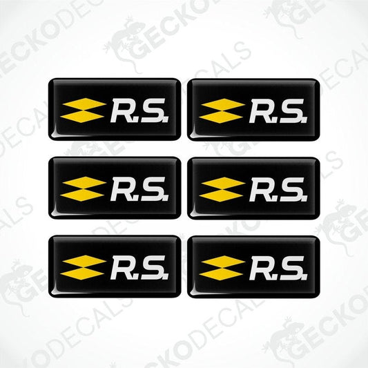 A set of six black and yellow car decals with the 'R.S.' logo.
