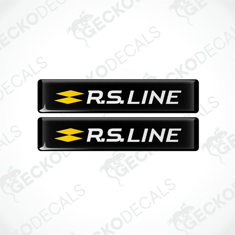Two black, yellow, and white racing decals with the text 'R.S.LINE' and checkered flag design.