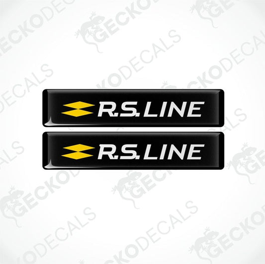 Two black, yellow, and white racing decals with the text 'R.S.LINE' and checkered flag design.