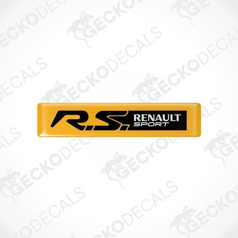  Yellow vinyl stickers with the RENAULT RS SPORT logo printed in black.